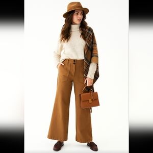 Maeve by Anthropologie Wide Leg Ponte Pants in Brown Stretchy